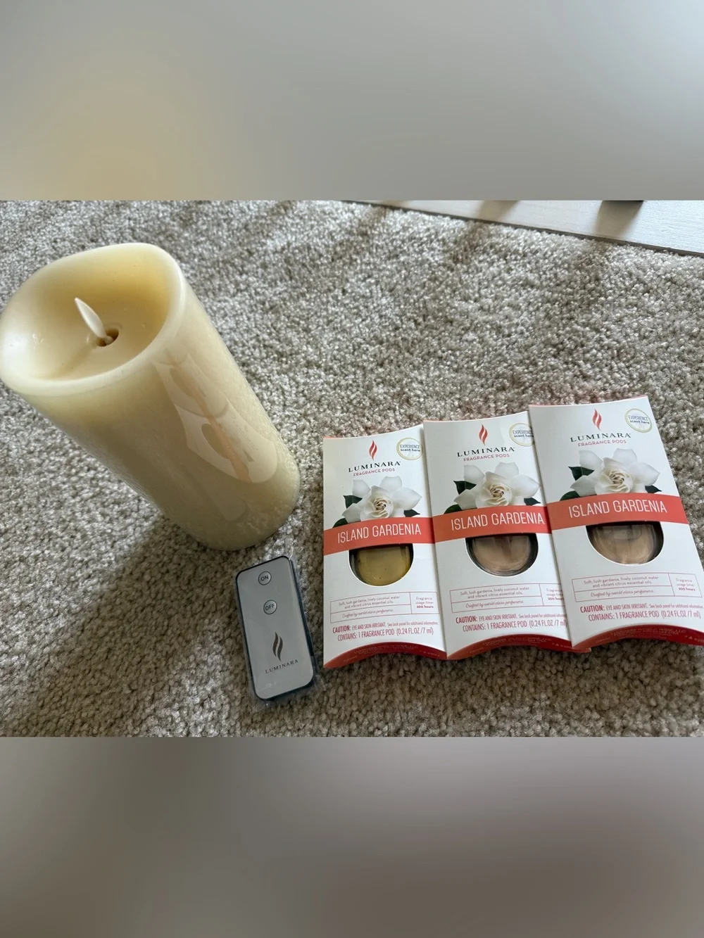 Luminara Island Gardenia Flameless Pillar Candle with Remote